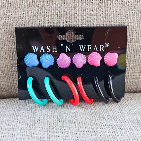 Wash N Wear Women Earrings Plastic Fashion Jewelry Multi Color Set of 6 NWT - Picture 8 of 10